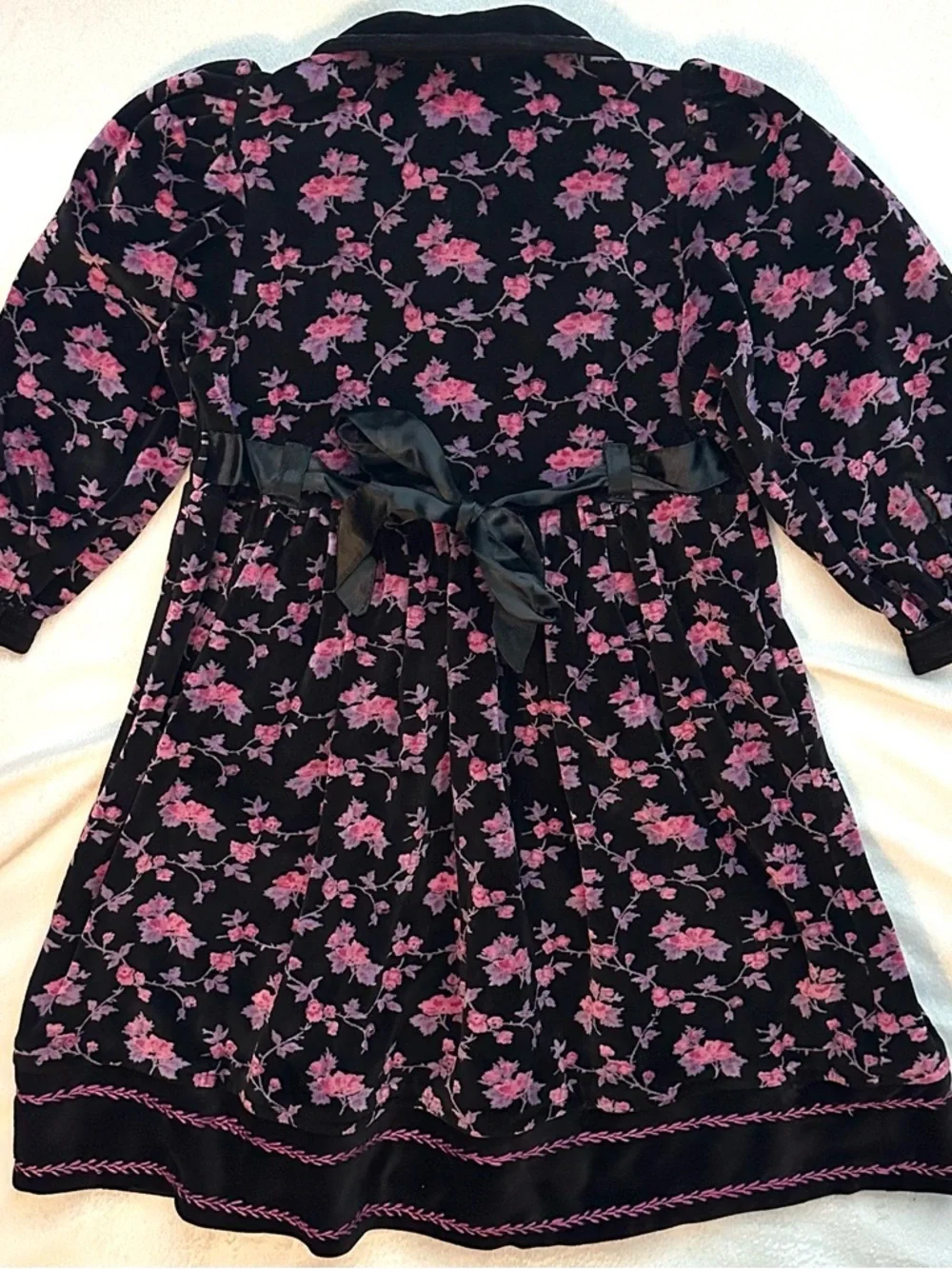 Vintage Cornelloki Cornell Trading Collared Velour Pink Floral Black Dress 2T